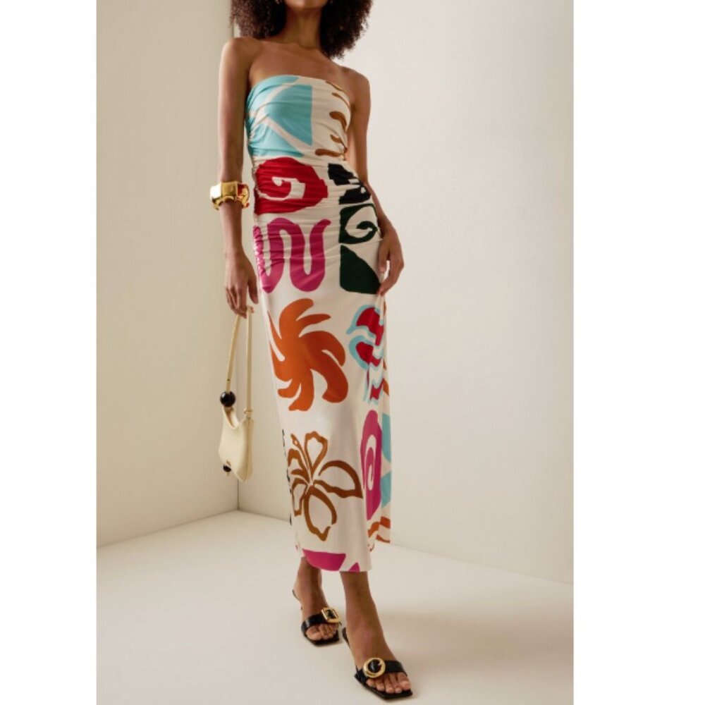 Cala de la Cruz Daphne Strapless Printed Jersey Maxi Dress (size medium)